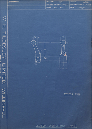 Enfield Cycle Co LTD W14224 Clutch Operating Lever WH Tildesley Forging Technical Drawing