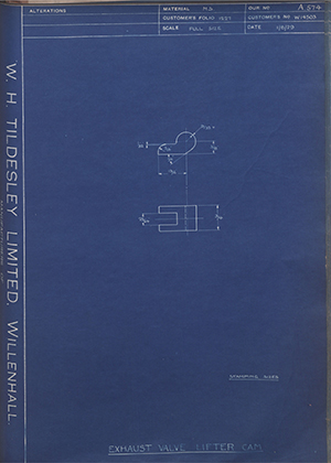 Enfield Cycle Co LTD W14503 Exhaust Valve Lifter Cam WH Tildesley Forging Technical Drawing