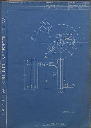 Enfield Cycle Co LTD W14517 Inlet Valve Rocker WH Tildesley Forging Technical Drawing