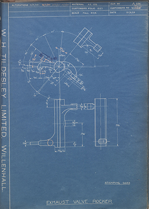 Enfield Cycle Co LTD W14518 / W15404 Exhaust Valve Rocker WH Tildesley Forging Technical Drawing