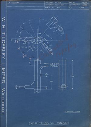 Enfield Cycle Co LTD W14518 / W15405 Exhaust Valve Rocker WH Tildesley Forging Technical Drawing