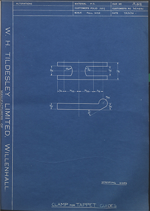 Enfield Cycle Co LTD W14641 Clamp for Tappet Guides WH Tildesley Forging Technical Drawing