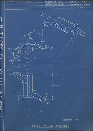 Enfield Cycle Co LTD W15140 Inlet Valve Rocker WH Tildesley Forging Technical Drawing