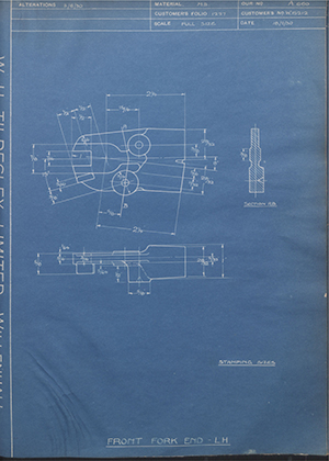 Enfield Cycle Co LTD W15212 Front Fork End - LH WH Tildesley Forging Technical Drawing