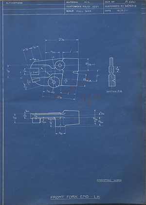 Enfield Cycle Co LTD W15212 Front Fork End - LH WH Tildesley Forging Technical Drawing