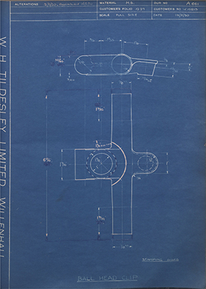 Enfield Cycle Co LTD W15213 Ball Head Clip WH Tildesley Forging Technical Drawing