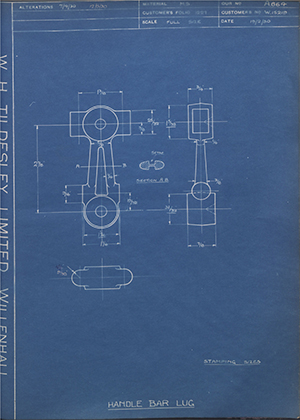 Enfield Cycle Co LTD W15219 Handle Bar Lug WH Tildesley Forging Technical Drawing