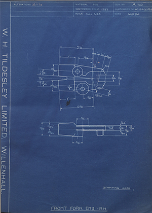 Enfield Cycle Co LTD W15427RH Front Fork End - RH WH Tildesley Forging Technical Drawing