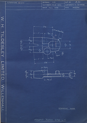 Enfield Cycle Co LTD W15428 Front Fork End LH WH Tildesley Forging Technical Drawing