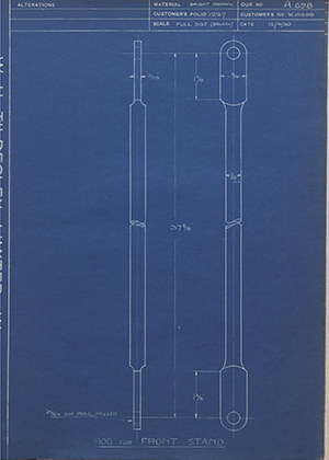 Enfield Cycle Co LTD W15498 Rod for Front Stand WH Tildesley Forging Technical Drawing