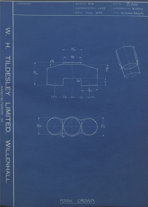 Enfield Cycle Co LTD W15570 Fork Crown WH Tildesley Forging Technical Drawing