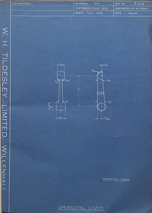 Enfield Cycle Co LTD W15602 Operating Lever WH Tildesley Forging Technical Drawing