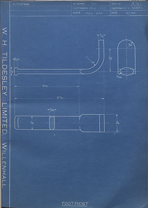 Enfield Cycle Co LTD W15751 Footrest WH Tildesley Forging Technical Drawing