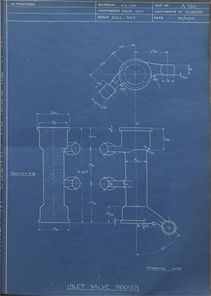 Enfield Cycle Co LTD W16022 Inlet Valve Rocker WH Tildesley Forging Technical Drawing