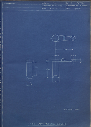 Enfield Cycle Co LTD W16258 Gear Operating Lever WH Tildesley Forging Technical Drawing