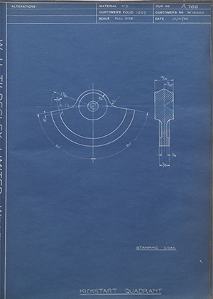 Enfield Cycle Co LTD W16262 Kickstart Quadrant WH Tildesley Forging Technical Drawing