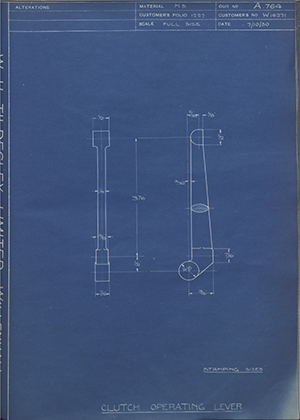 Enfield Cycle Co LTD W16271 Clutch Operating Lever WH Tildesley Forging Technical Drawing