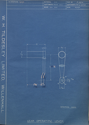 Enfield Cycle Co LTD W16946 Gear Operating Lever WH Tildesley Forging Technical Drawing