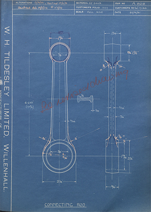 Enfield Cycle Co LTD W17135 Connecting Rod WH Tildesley Forging Technical Drawing