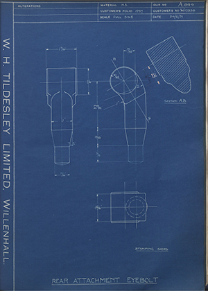 Enfield Cycle Co LTD W17338 Rear Attachment Eyebolt WH Tildesley Forging Technical Drawing