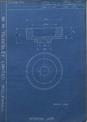 Enfield Cycle Co LTD W17640 Internal Gear WH Tildesley Forging Technical Drawing