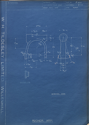 Enfield Cycle Co LTD W17715 Rocker Arm WH Tildesley Forging Technical Drawing