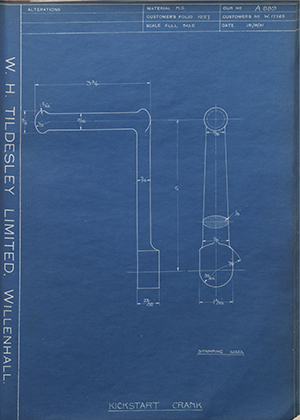 Enfield Cycle Co LTD W17765 Kickstart Crank WH Tildesley Forging Technical Drawing