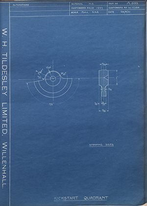 Enfield Cycle Co LTD W17766 Kickstart Quadrant WH Tildesley Forging Technical Drawing