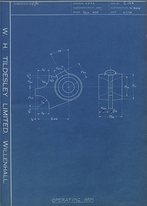 Enfield Cycle Co LTD W18814 Operating Arm WH Tildesley Forging Technical Drawing