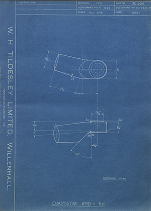 Enfield Cycle Co LTD W19818RH Chainstay End - RH WH Tildesley Forging Technical Drawing