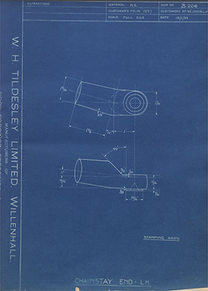 Enfield Cycle Co LTD W19819LH Chainstay End LH WH Tildesley Forging Technical Drawing