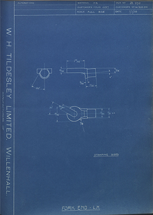 Enfield Cycle Co LTD W20394 Fork End - LH WH Tildesley Forging Technical Drawing