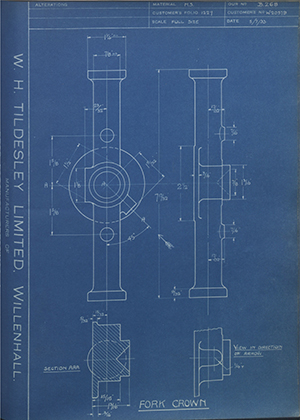 Enfield Cycle Co LTD W20579 Fork Crown WH Tildesley Forging Technical Drawing