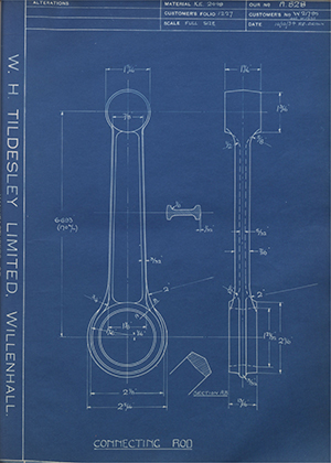 Enfield Cycle Co LTD W21795 / W17135 Connecting Rod WH Tildesley Forging Technical Drawing