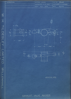 Enfield Cycle Co LTD W21857 Exhaust Valve Rocker WH Tildesley Forging Technical Drawing