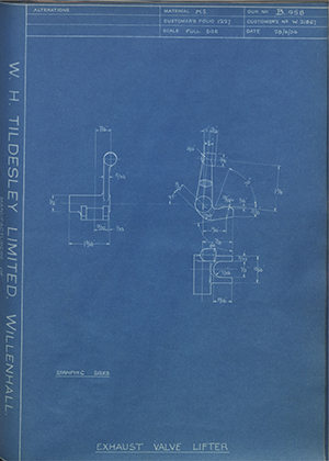 Enfield Cycle Co LTD W21867 Exhaust Valve Lifter WH Tildesley Forging Technical Drawing