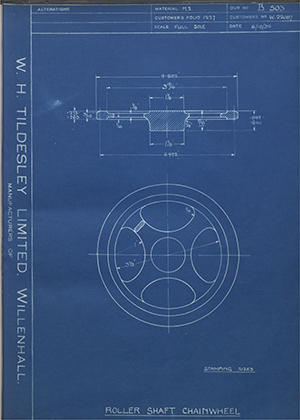 Enfield Cycle Co LTD W22087 Roller Shaft Chainwheel WH Tildesley Forging Technical Drawing