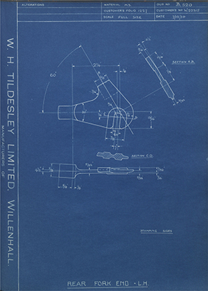 Enfield Cycle Co LTD W22315 Rear Fork End - LH WH Tildesley Forging Technical Drawing