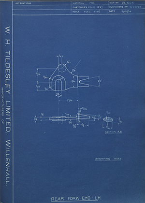 Enfield Cycle Co LTD W22325 Rear Fork End - LH WH Tildesley Forging Technical Drawing