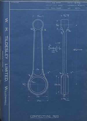 Enfield Cycle Co LTD W22647 Connecting Rod WH Tildesley Forging Technical Drawing