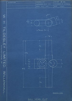 Enfield Cycle Co LTD W22826 Ball Head Clip WH Tildesley Forging Technical Drawing