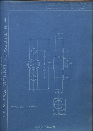 Enfield Cycle Co LTD W23152 Fork Crown WH Tildesley Forging Technical Drawing