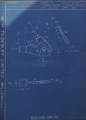 Enfield Cycle Co LTD W23383RH Rear Fork End - RH WH Tildesley Forging Technical Drawing