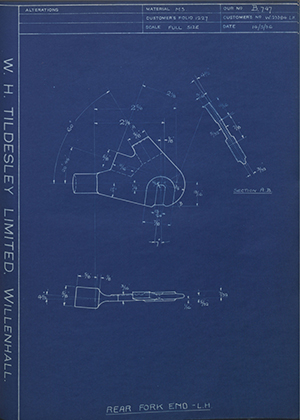 Enfield Cycle Co LTD W23384LH Rear Fork End - LH WH Tildesley Forging Technical Drawing