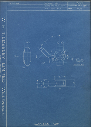 Enfield Cycle Co LTD W23966 Handlebar Clip WH Tildesley Forging Technical Drawing