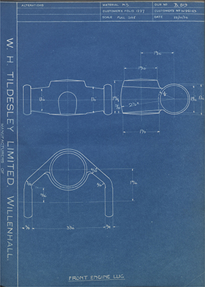 Enfield Cycle Co LTD W24143 Front Engine Lug WH Tildesley Forging Technical Drawing