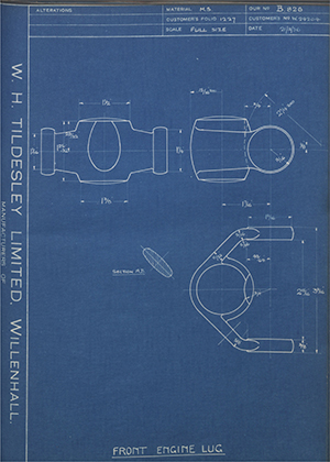 Enfield Cycle Co LTD W24204 Front Engine Lug WH Tildesley Forging Technical Drawing