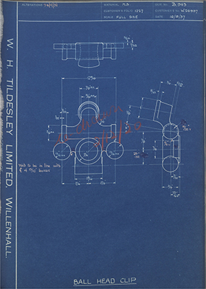 Enfield Cycle Co LTD W24997 Ball Head Clip WH Tildesley Forging Technical Drawing