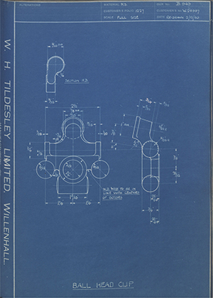 Enfield Cycle Co LTD W24997 Ball Head Clip WH Tildesley Forging Technical Drawing