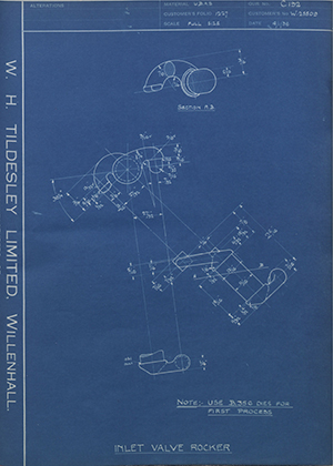 Enfield Cycle Co LTD W25509 Inlet Valve Rocker WH Tildesley Forging Technical Drawing